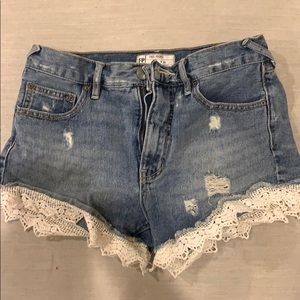 Free people lace hem denim shorts